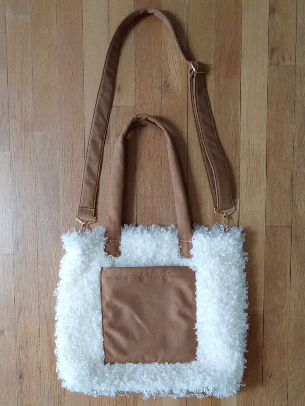 BRAND NEW Curly Lamb & Caramel Suede Look Tote w/Detachable Strap